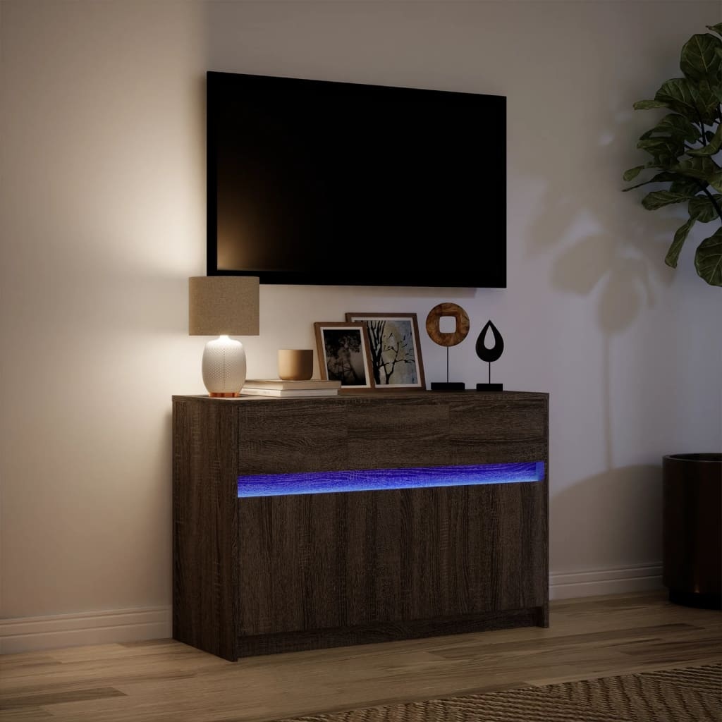 VidaXL Tv-meubel met LED 91x34x61 cm bewerkt hout bruin eikenkleurig