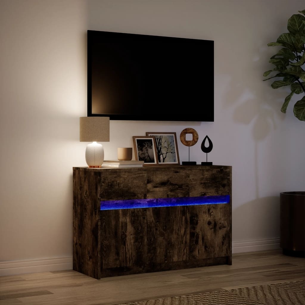 VidaXL Tv-meubel met LED 91x34x61 cm bewerkt hout gerookt eikenkleur