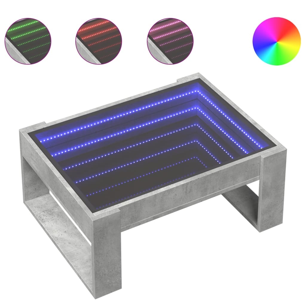 VidaXL Salontafel met Infinity LED 70x53x30 cm betongrijs