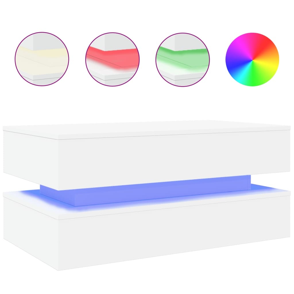 VidaXL Salontafel met LED-verlichting 90x50x40 cm wit