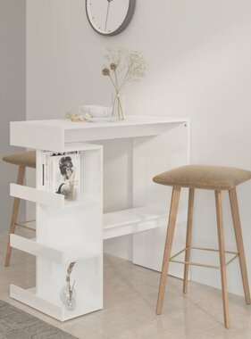 VidaXL Bartafel met opbergrek 100x50x101,5 cm hoogglans wit