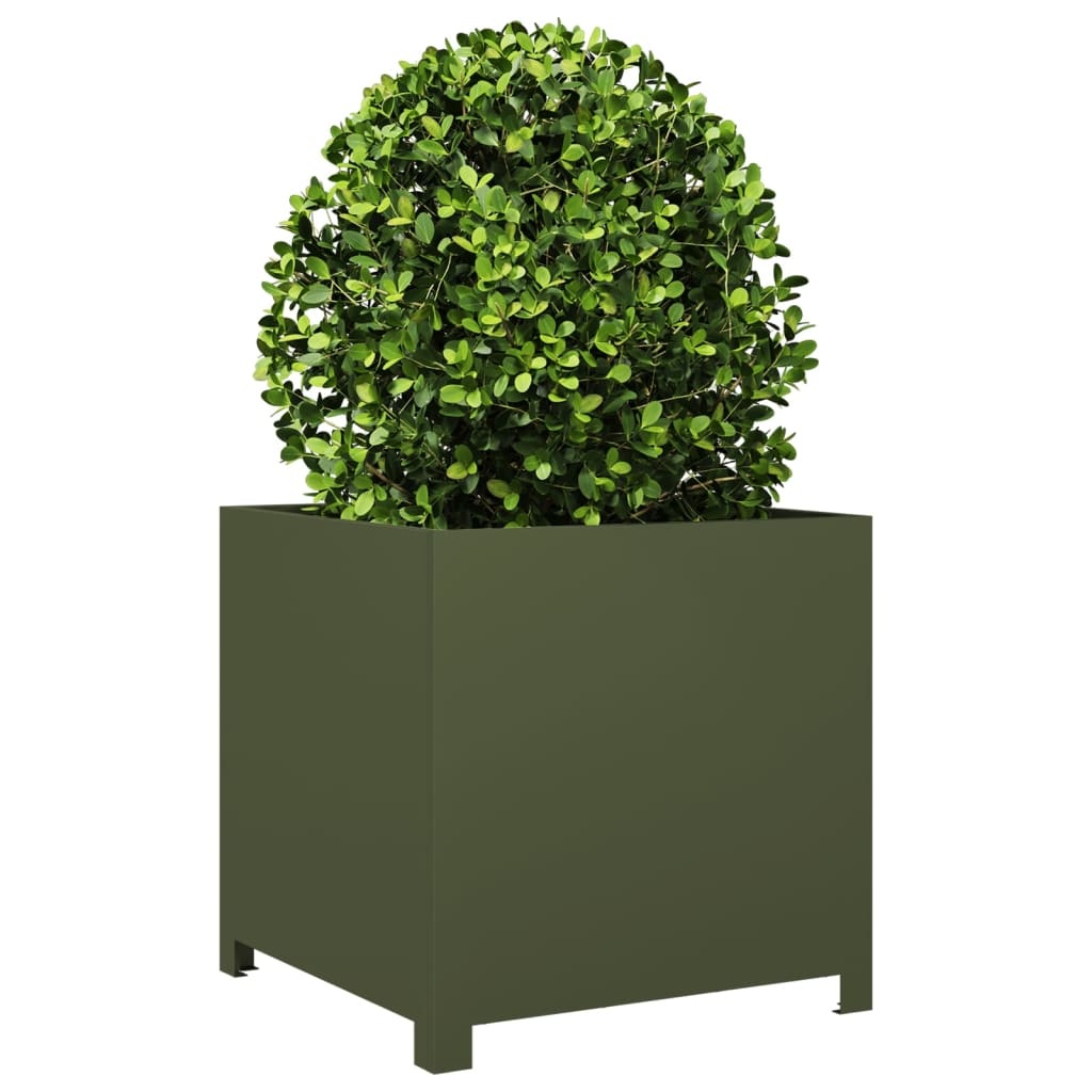 VidaXL Plantenbak 50x50x50 cm staal olijfgroen