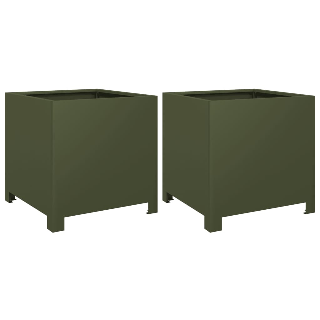 VidaXL Plantenbakken 2 st 40x40x40 cm staal olijfgroen
