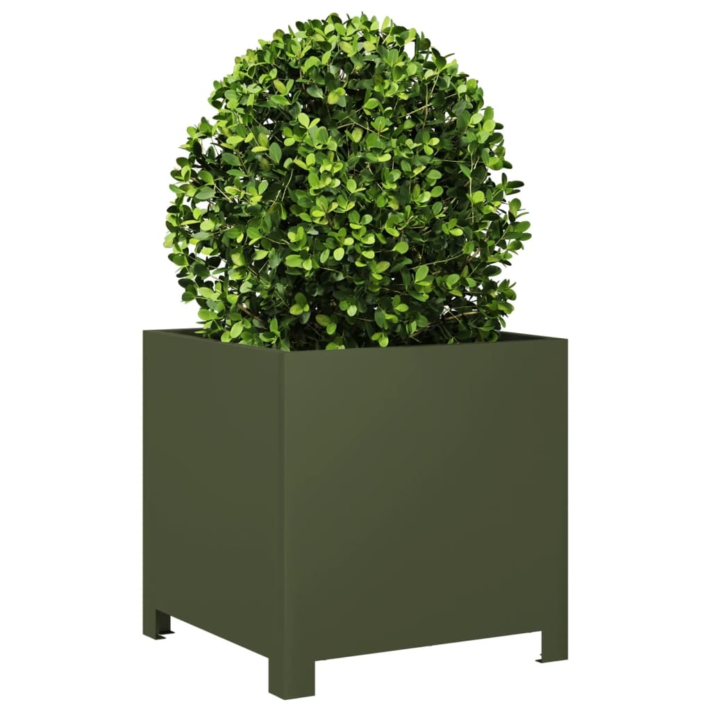 VidaXL Plantenbakken 2 st 40x40x40 cm staal olijfgroen