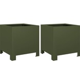 VidaXL Plantenbakken 2 st 30x30x30 cm staal olijfgroen