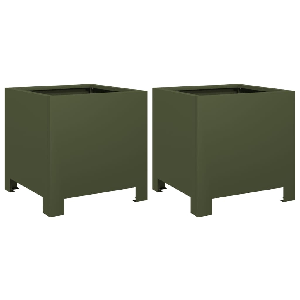 VidaXL Plantenbakken 2 st 30x30x30 cm staal olijfgroen