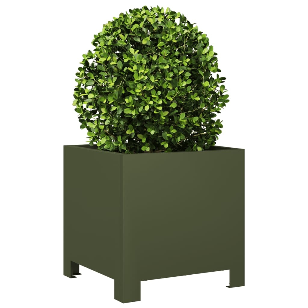 VidaXL Plantenbakken 2 st 30x30x30 cm staal olijfgroen