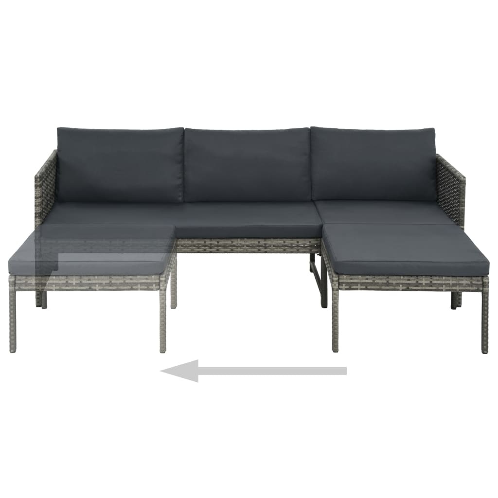 VidaXL 3-delige Loungeset met kussens poly rattan grijs