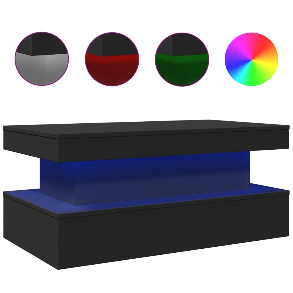 VidaXL Salontafel met LED-verlichting 90x50x40 cm zwart