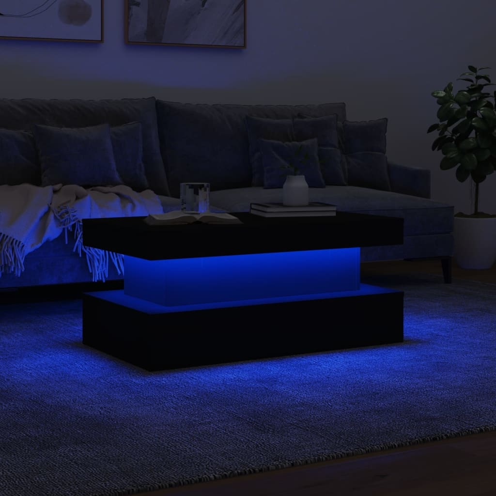 VidaXL Salontafel met LED-verlichting 90x50x40 cm zwart