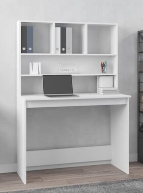 VidaXL Bureau met schappen 102x45x148 cm bewerkt hout wit