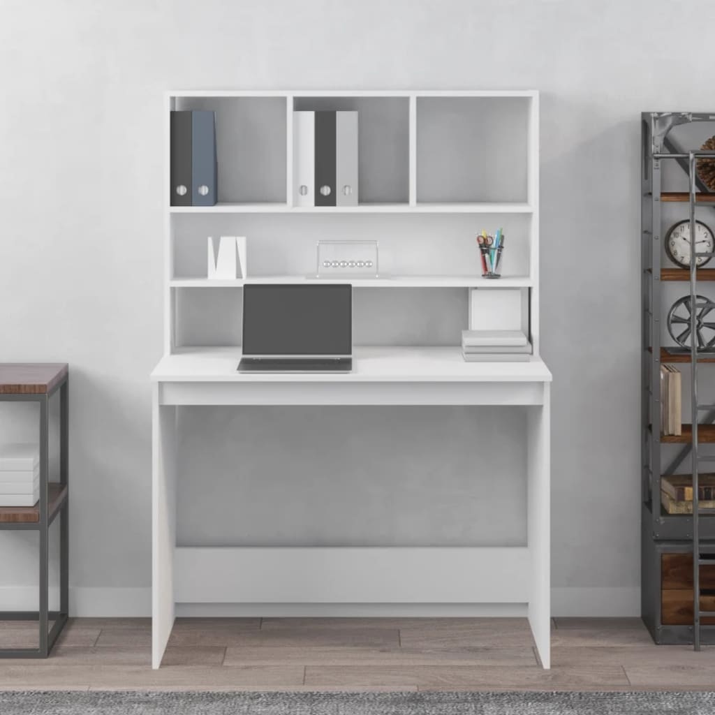 VidaXL Bureau met schappen 102x45x148 cm bewerkt hout wit