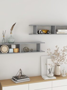 VidaXL Wandschappen 2 st 105x18x20 cm bewerkt hout betongrijs