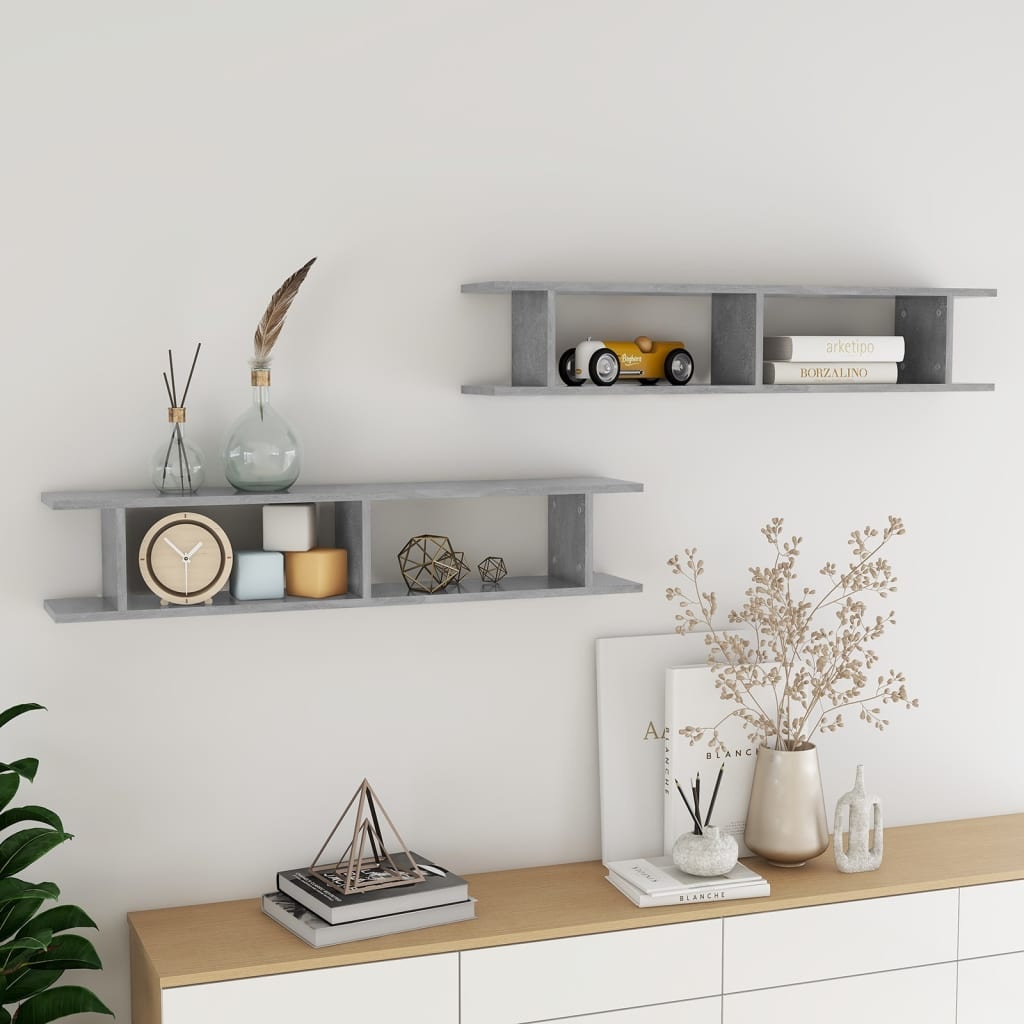 VidaXL Wandschappen 2 st 105x18x20 cm bewerkt hout betongrijs