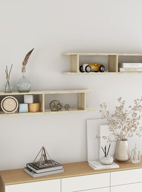 VidaXL Wandschappen 2 st 105x18x20 cm bewerkt hout sonoma eikenkleurig