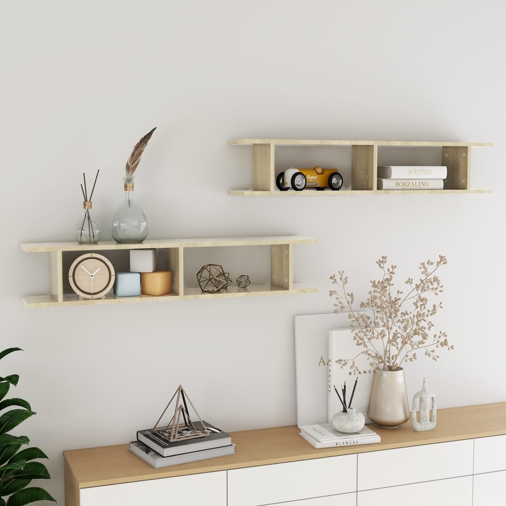 VidaXL Wandschappen 2 st 105x18x20 cm bewerkt hout sonoma eikenkleurig