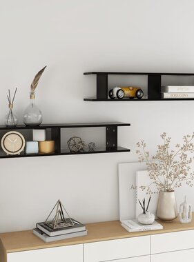 VidaXL Wandschappen 2 st 105x18x20 cm bewerkt hout zwart