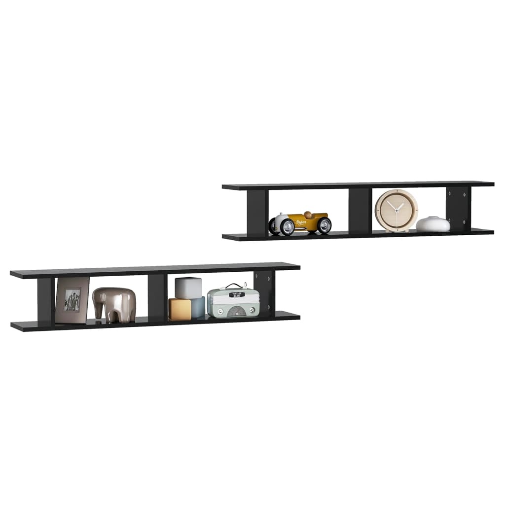 VidaXL Wandschappen 2 st 105x18x20 cm bewerkt hout zwart