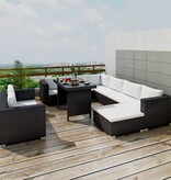 VidaXL 10-delige Loungeset met kussens poly rattan zwart