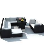 VidaXL 10-delige Loungeset met kussens poly rattan zwart