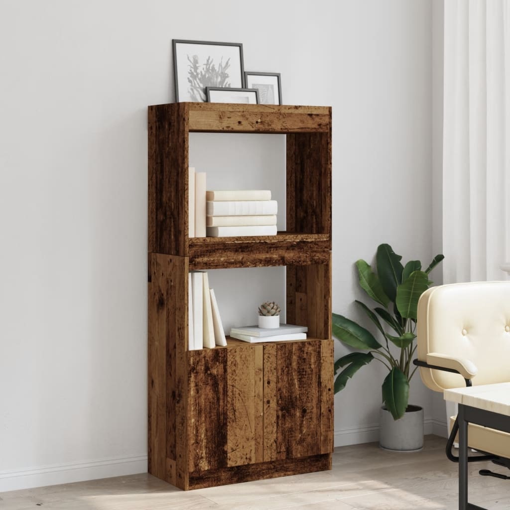 VidaXL Hoge kast 63x33x140 cm bewerkt hout oud houtkleurig