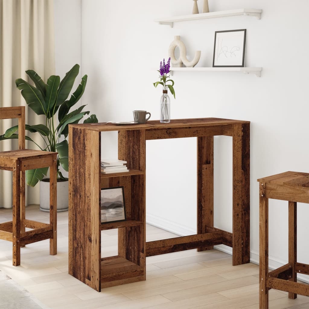VidaXL Bartafel met schap 124x46x103,5 cm bewerkt hout oud houtkleurig