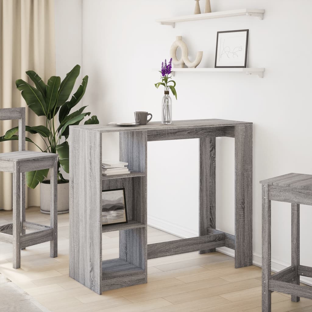 VidaXL Bartafel met schap 124x46x103,5 cm bewerkt hout grijs sonoma