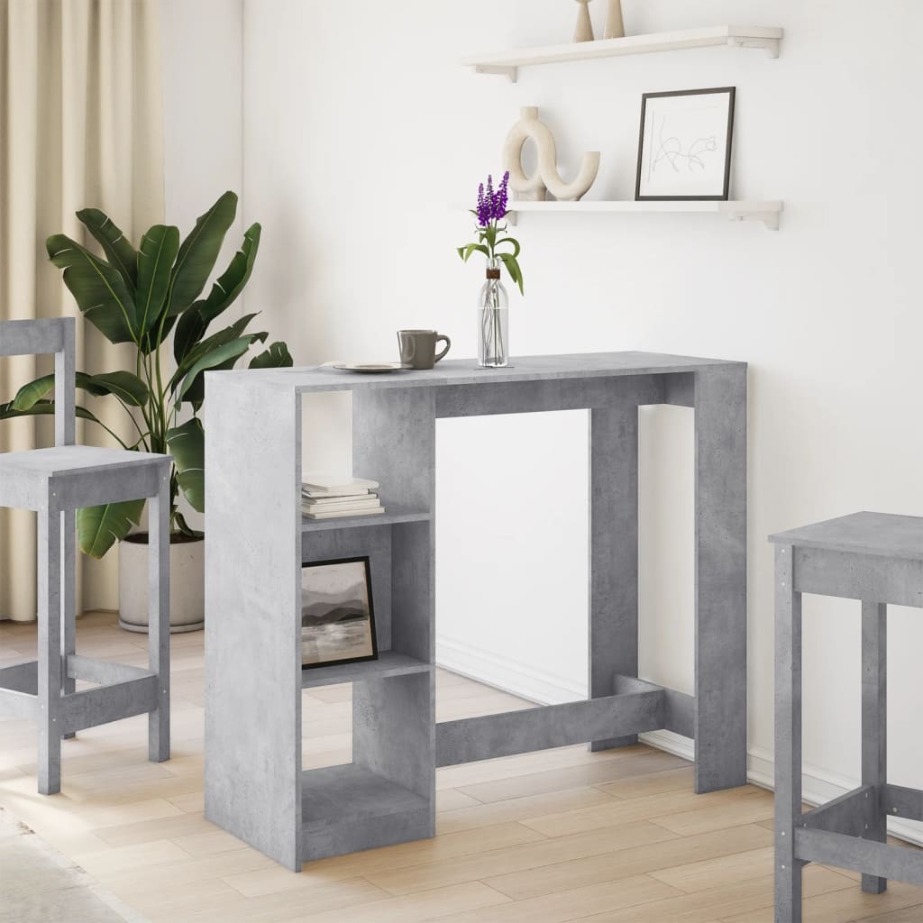 VidaXL Bartafel met schap 124x46x103,5 cm bewerkt hout betongrijs