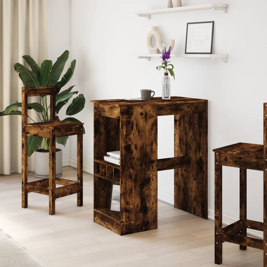 VidaXL Bartafel met rekken 90x47,5x103,5 cm bewerkt hout gerookt eiken