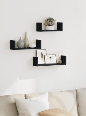 VidaXL Wandschappen 3 st bewerkt hout zwart