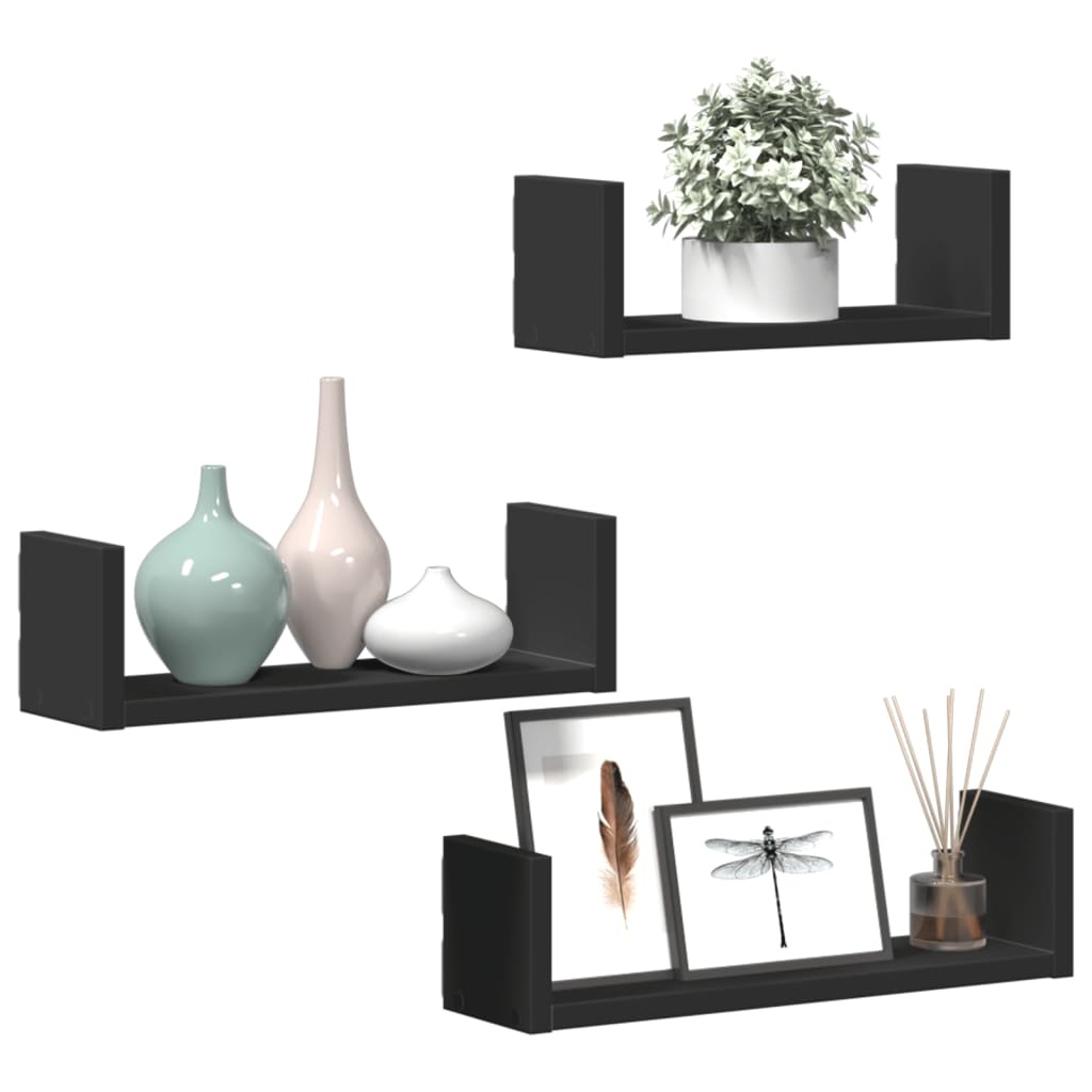 VidaXL Wandschappen 3 st bewerkt hout zwart