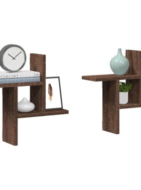 VidaXL Wandschappen 2 st 38x12x38 cm bewerkt hout bruin eikenkleurig