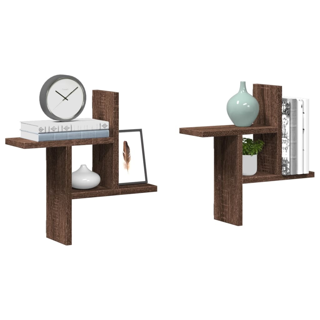VidaXL Wandschappen 2 st 38x12x38 cm bewerkt hout bruin eikenkleurig