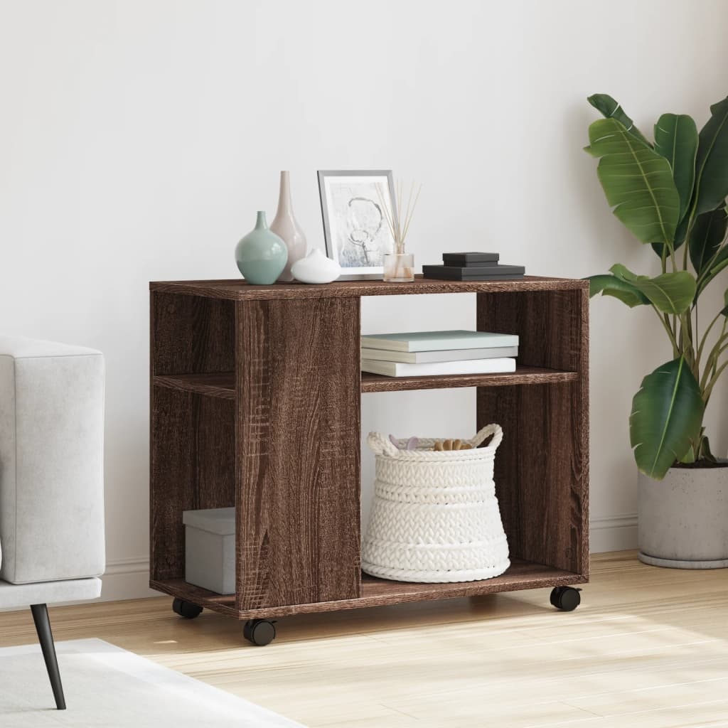 VidaXL Bijzettafel met wieltjes 70x35x60 cm hout bruin eikenkleurig