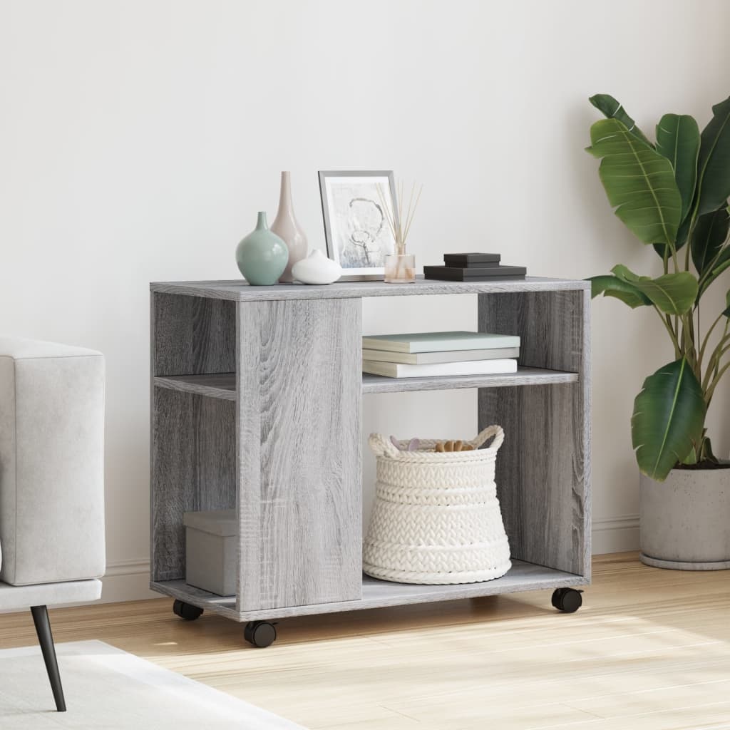 VidaXL Bijzettafel met wieltjes 70x35x60 cm hout grijs sonoma eiken