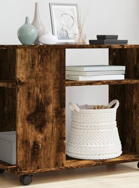 VidaXL Bijzettafel met wieltjes 70x35x60 cm hout gerookt eikenkleurig