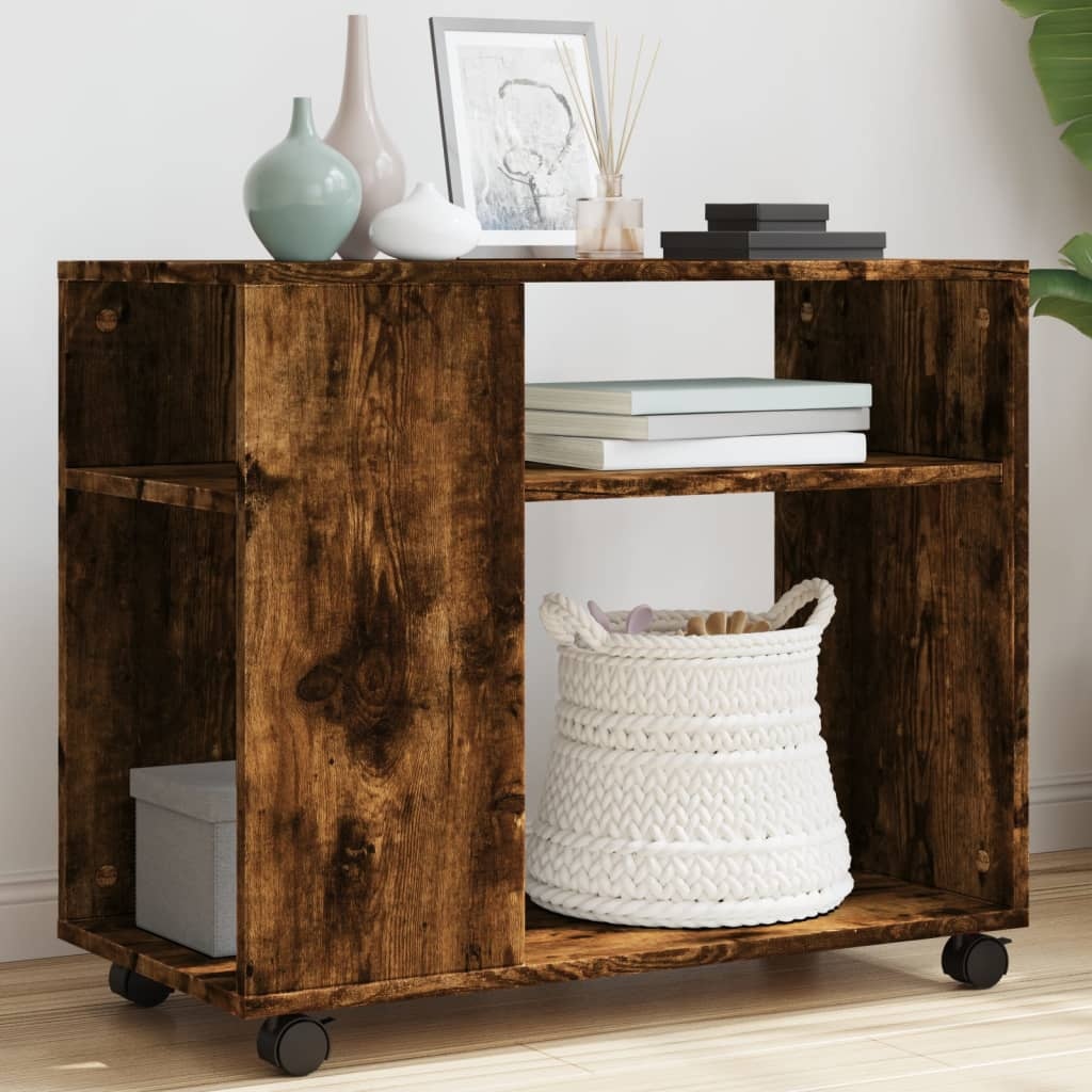 VidaXL Bijzettafel met wieltjes 70x35x60 cm hout gerookt eikenkleurig