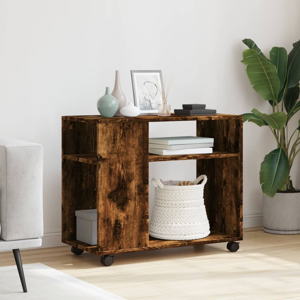 VidaXL Bijzettafel met wieltjes 70x35x60 cm hout gerookt eikenkleurig