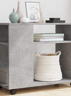 VidaXL Bijzettafel met wielen 70x35x60 cm bewerkt hout betongrijs