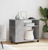 VidaXL Bijzettafel met wielen 70x35x60 cm bewerkt hout betongrijs