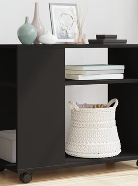 VidaXL Bijzettafel met wieltjes 70x35x60 cm bewerkt hout zwart