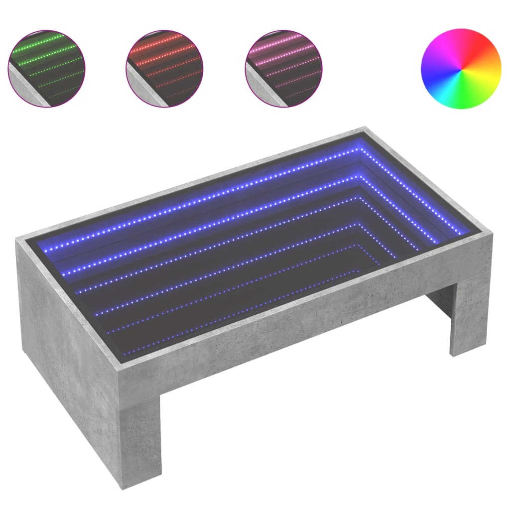 VidaXL Salontafel met Infinity LED 90x50x30 cm betongrijs