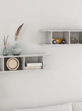 VidaXL Wandschappen 2 st 75x18x20 cm bewerkt hout betongrijs
