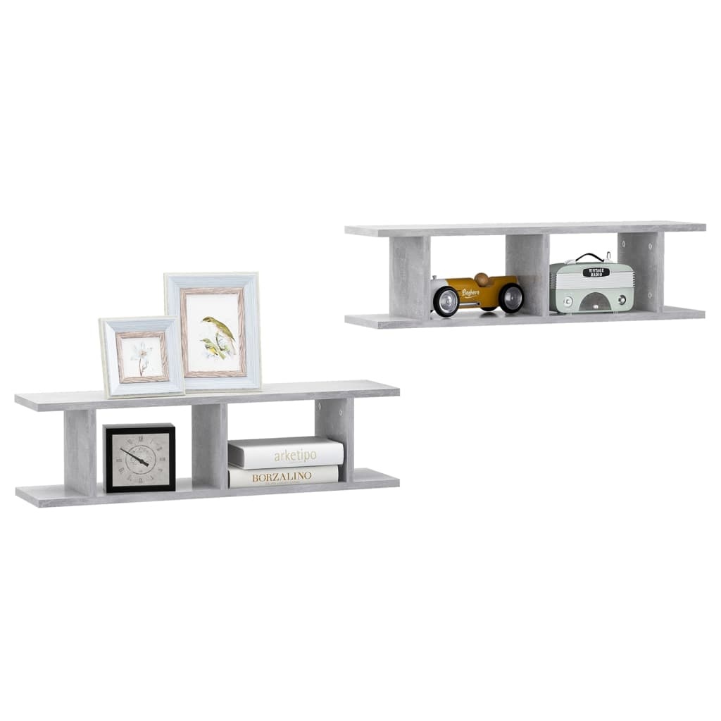 VidaXL Wandschappen 2 st 75x18x20 cm bewerkt hout betongrijs