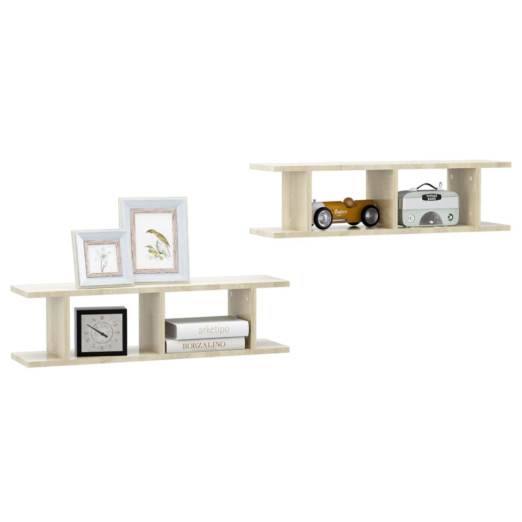 VidaXL Wandschappen 2 st 75x18x20 cm bewerkt hout sonoma eikenkleurig