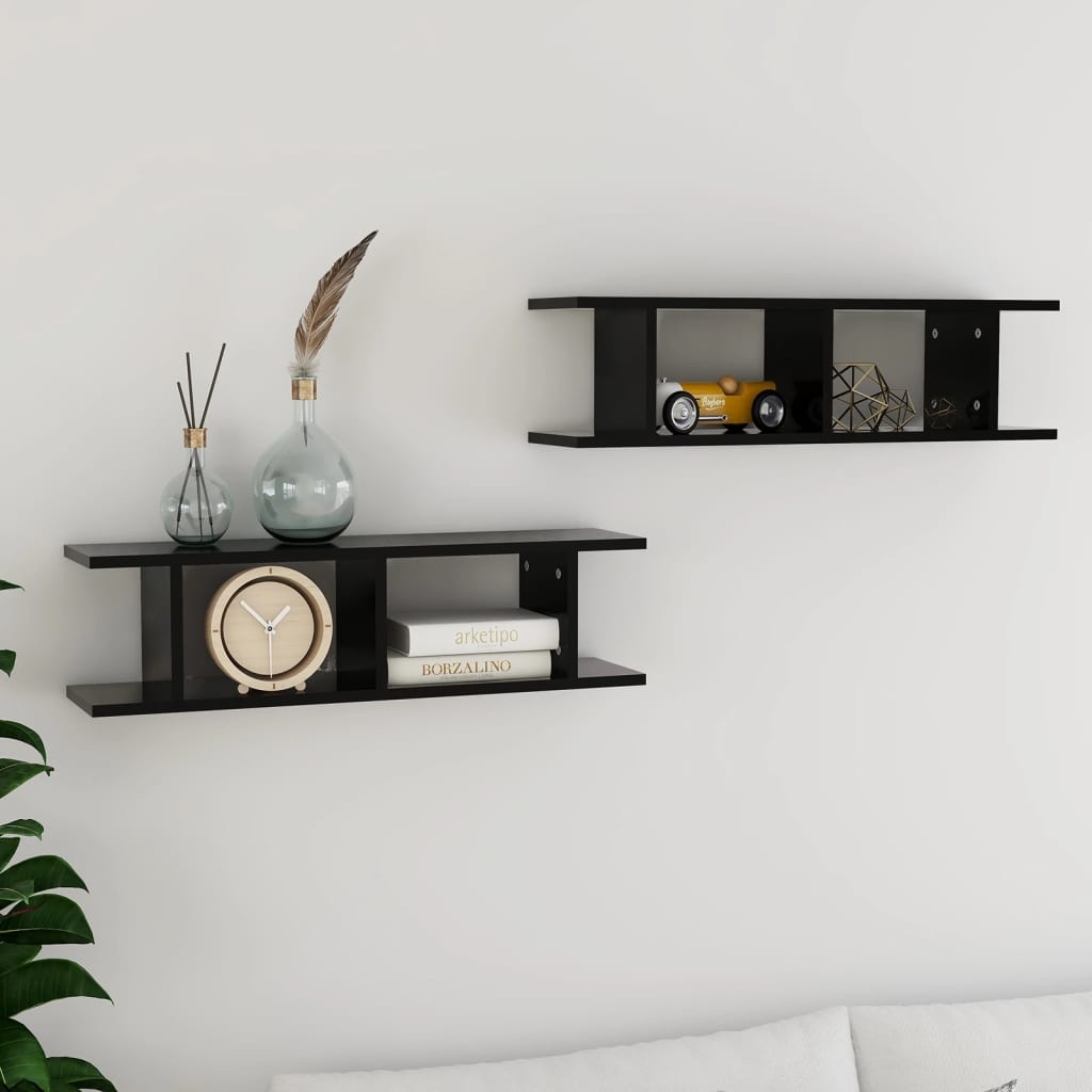 VidaXL Wandschappen 2 st 75x18x20 cm bewerkt hout zwart
