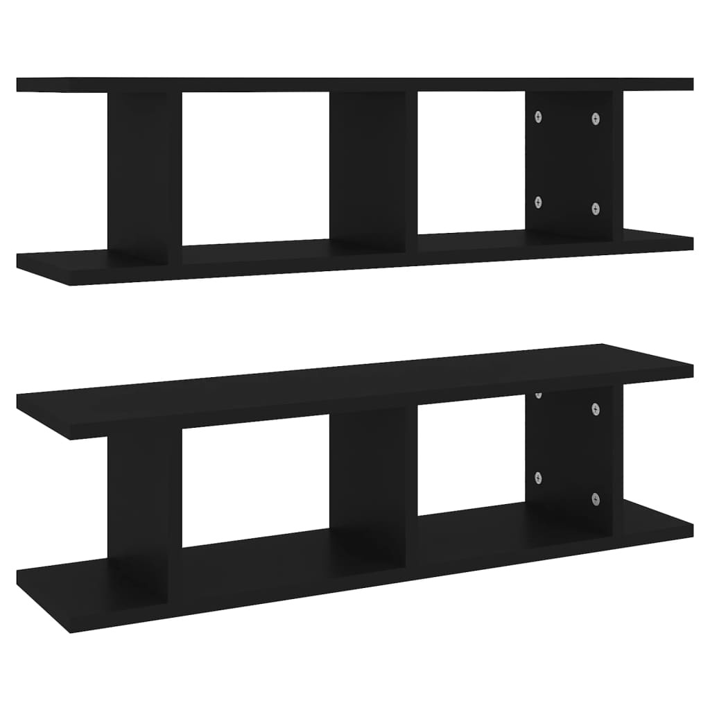 VidaXL Wandschappen 2 st 75x18x20 cm bewerkt hout zwart
