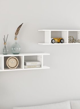 VidaXL Wandschappen 2 st 75x18x20 cm bewerkt hout wit