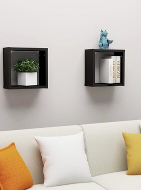 VidaXL Wandschappen kubus 2 st 30x15x30 cm zwart