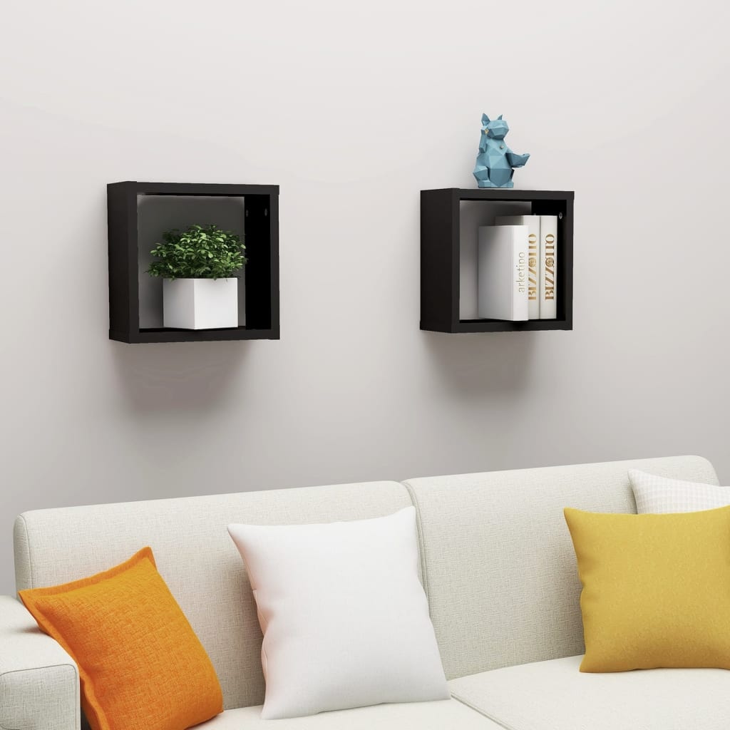 VidaXL Wandschappen kubus 2 st 30x15x30 cm zwart